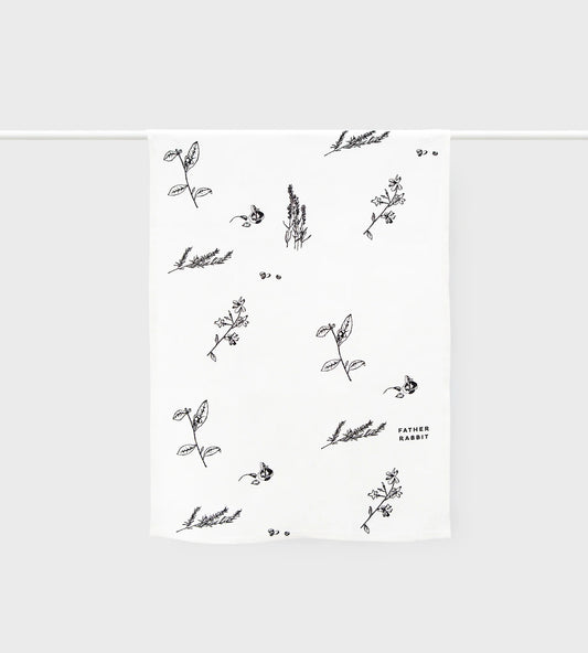 FATHER RABBIT BOTANICAL LINEN TEA TOWEL CREAM